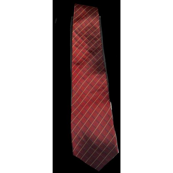 Tesoro Rosso Uomo Moda Burgundy Navy Camel Striped Silk Tie 4” - Picture 3 of 3